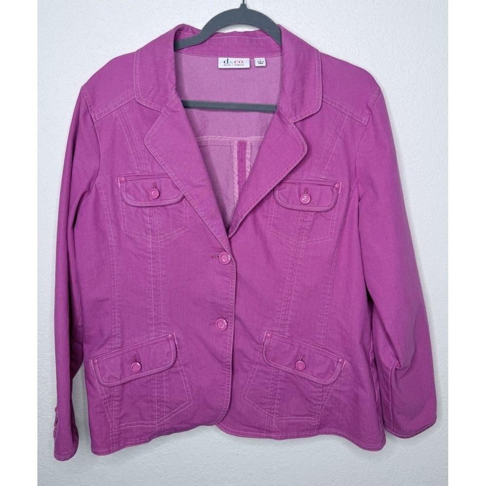 Denim & Co‎ Denim Stretch Jacket Womens L Pink Button Up Casual
